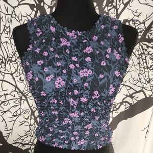 Y2K  Purple Floral Stretchy Sleeveless Crop Top Popcorn Shirt